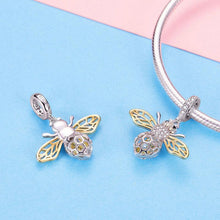 Load image into Gallery viewer, 925 Sterling Silver Two Tone Bee Dangle Charm