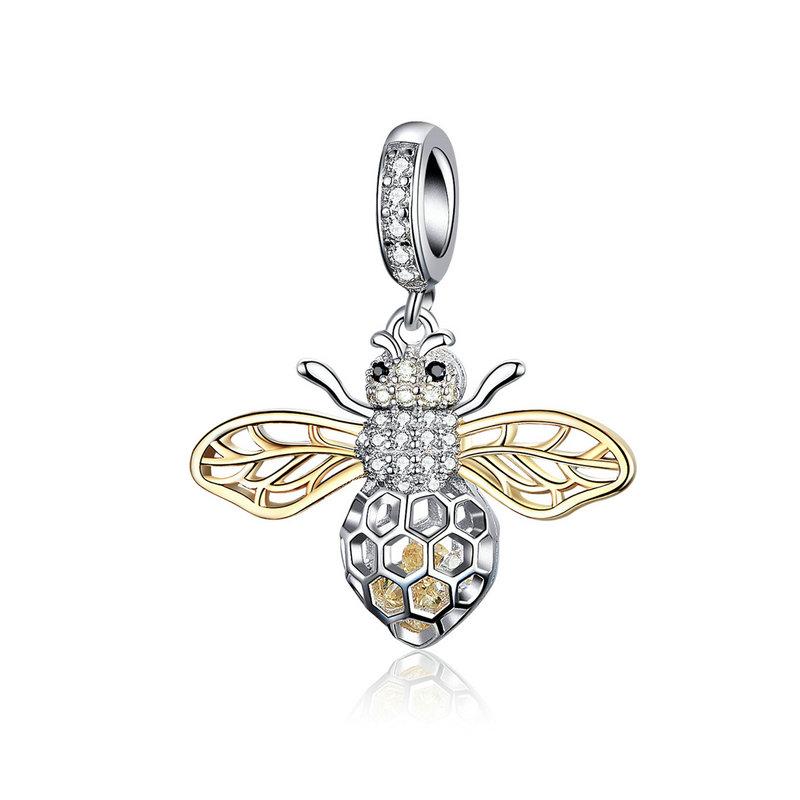 925 Sterling Silver Two Tone Bee Dangle Charm