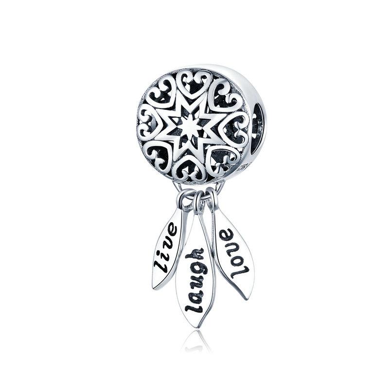 925 Sterling Silver Live, Laugh, Love Dream Catcher Bead Charm