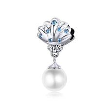 Load image into Gallery viewer, 925 Sterling Silver Blue CZ Pearl and Shell Dangle Charm