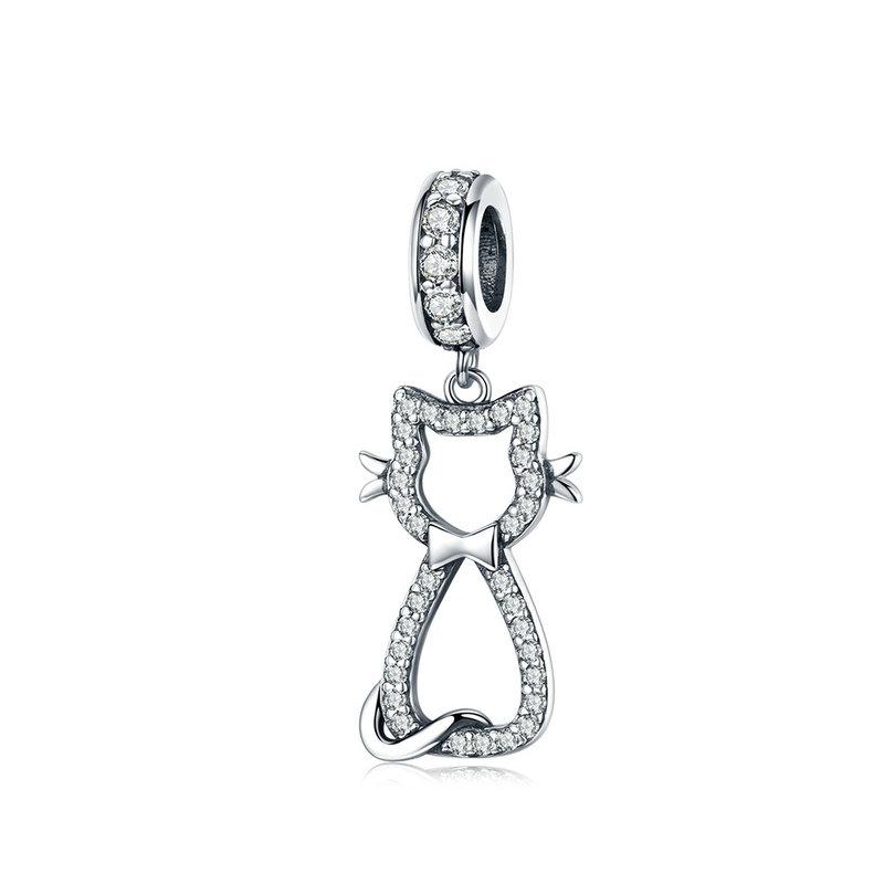 925 Sterling Silver CZ Oh My Cat Dangle Charm