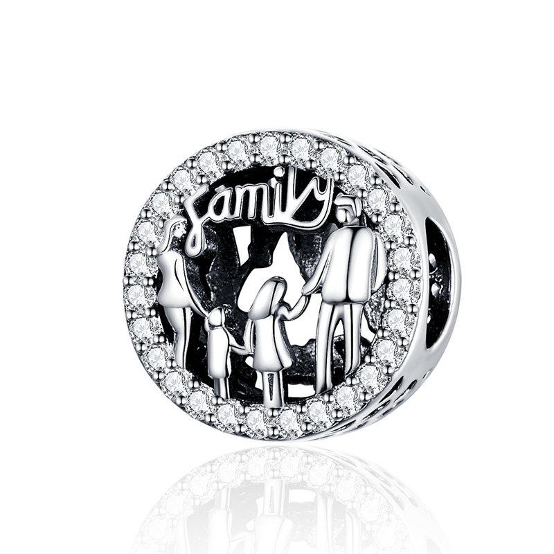 925 Sterling Silver CZ Loving Family Bead Charm