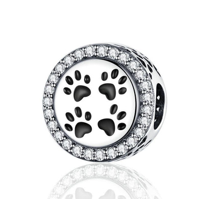 925 Sterling Silver Paw Prints Bead Charm