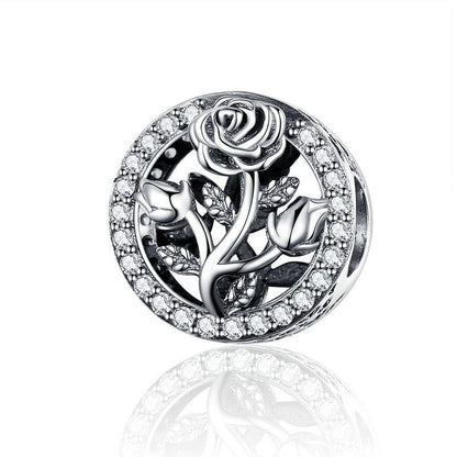Elegant Rose Openwork CZ Bead Charm