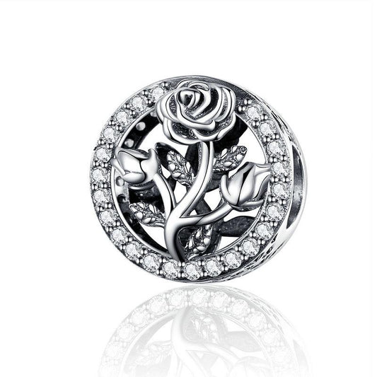 Elegant Rose Openwork CZ Bead Charm