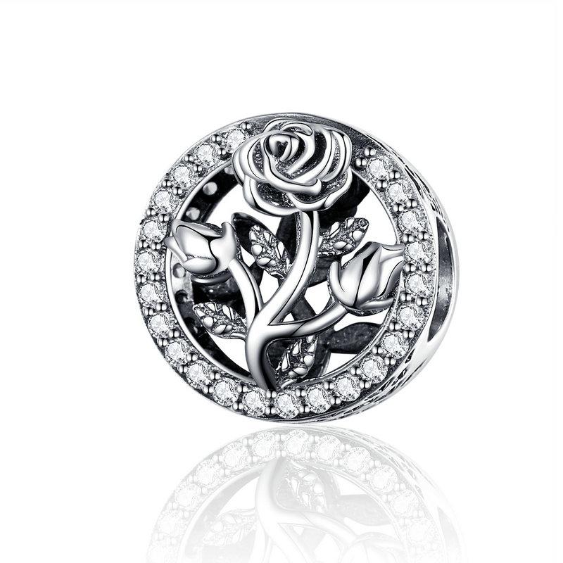 925 Sterling Silver CZ Rose Bead Charm