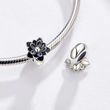 Load image into Gallery viewer, 925 Sterling Silver Black Enamel Lotus Spacer/Stopper