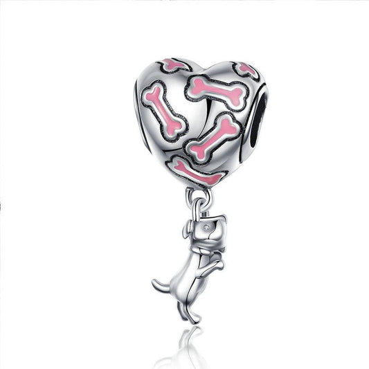 Pink Bones and Dog Heart Bead Charm