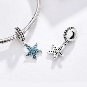 925 Sterling Silver Blue Star Fish Dangle Charm