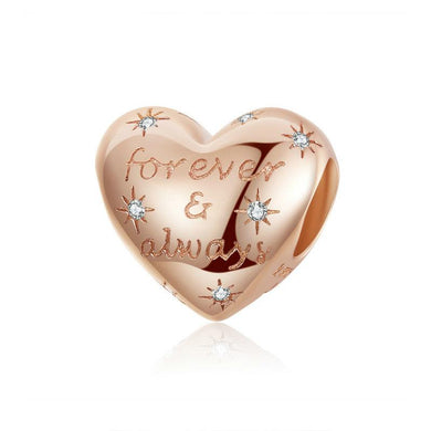 Rose Gold PLATED Forever and Always Heart Bead Charm