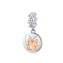 Load image into Gallery viewer, 925 Sterling Silver Rose Gold Plated Butterfly Dangle Charm