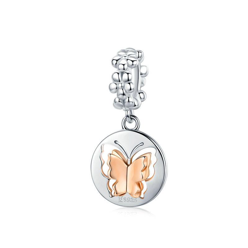 925 Sterling Silver Rose Gold Plated Butterfly Dangle Charm