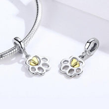 Load image into Gallery viewer, 925 Sterling Silver Gold Plated Paw Print Dangle Charm