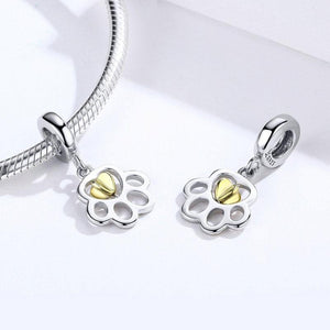 925 Sterling Silver Gold Plated Paw Print Dangle Charm