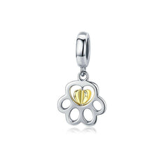 Load image into Gallery viewer, 925 Sterling Silver Gold Plated Paw Print Dangle Charm