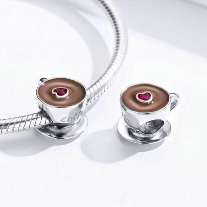 Coffee Enamel CZ Bead Charm