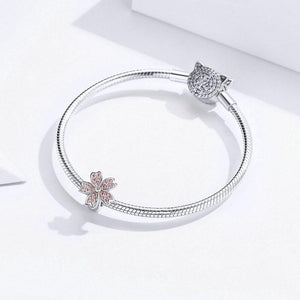 925 Sterling Silver Pink CZ Cherry Blossom Spacer/Stopper