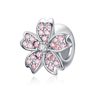 925 Sterling Silver Pink CZ Cherry Blossom Spacer/Stopper