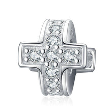 Load image into Gallery viewer, 925 Sterling Silver Clear CZ Cross Spacer/Stopper