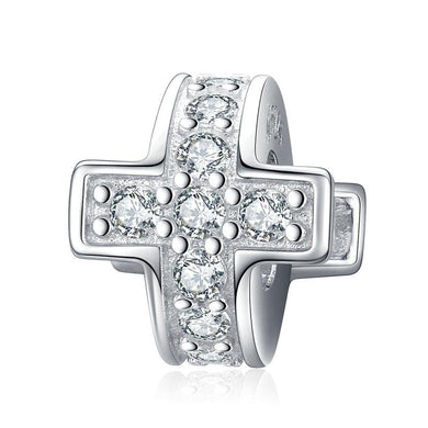 925 Sterling Silver Clear CZ Cross Spacer/Stopper