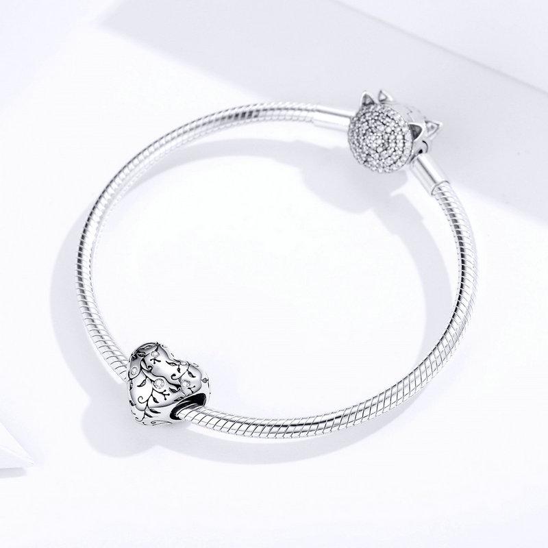 Floral Motive CZ Heart Bead Charm