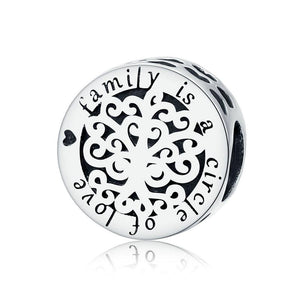 925 Sterling Silver Circle of Love Family Tree Bead Charm