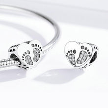 Load image into Gallery viewer, 925 Sterling Silver CZ Baby Footprints Heart Bead Charm