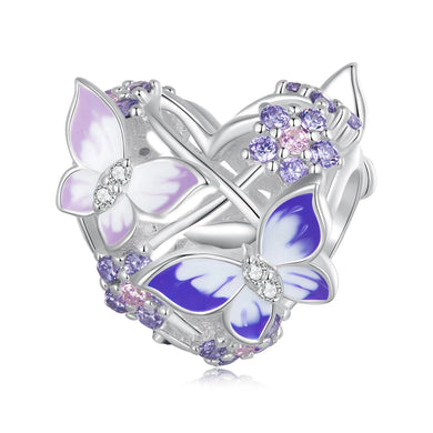 925 Sterling Silver Open Work Blue And Purple Butterfly Bead Charm