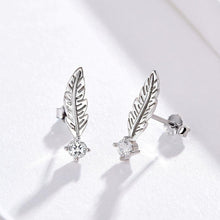 Load image into Gallery viewer, 925 Sterling Silver CZ Feather Stud Earrings