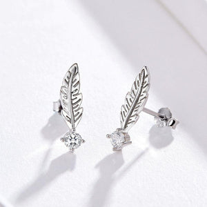 925 Sterling Silver CZ Feather Stud Earrings