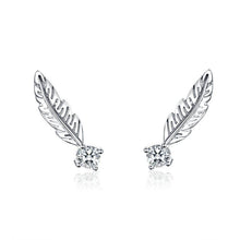 Load image into Gallery viewer, 925 Sterling Silver CZ Feather Stud Earrings