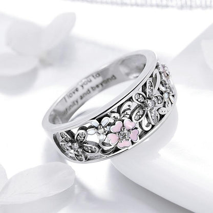 CZ Pink and White Enamel Daisy Flower Ring