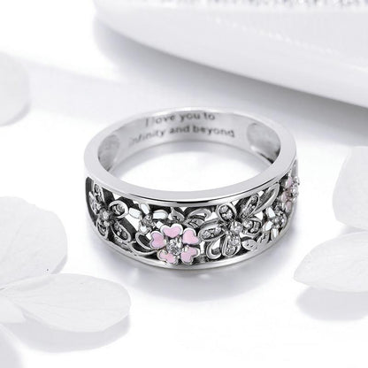 CZ Pink and White Enamel Daisy Flower Ring