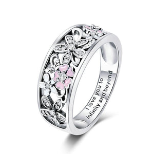925 Sterling Silver CZ Pink and White Enamel Daisy Flower Ring