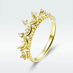 925 Sterling Silver GOLD PLATED Clear CZ Crown Ring