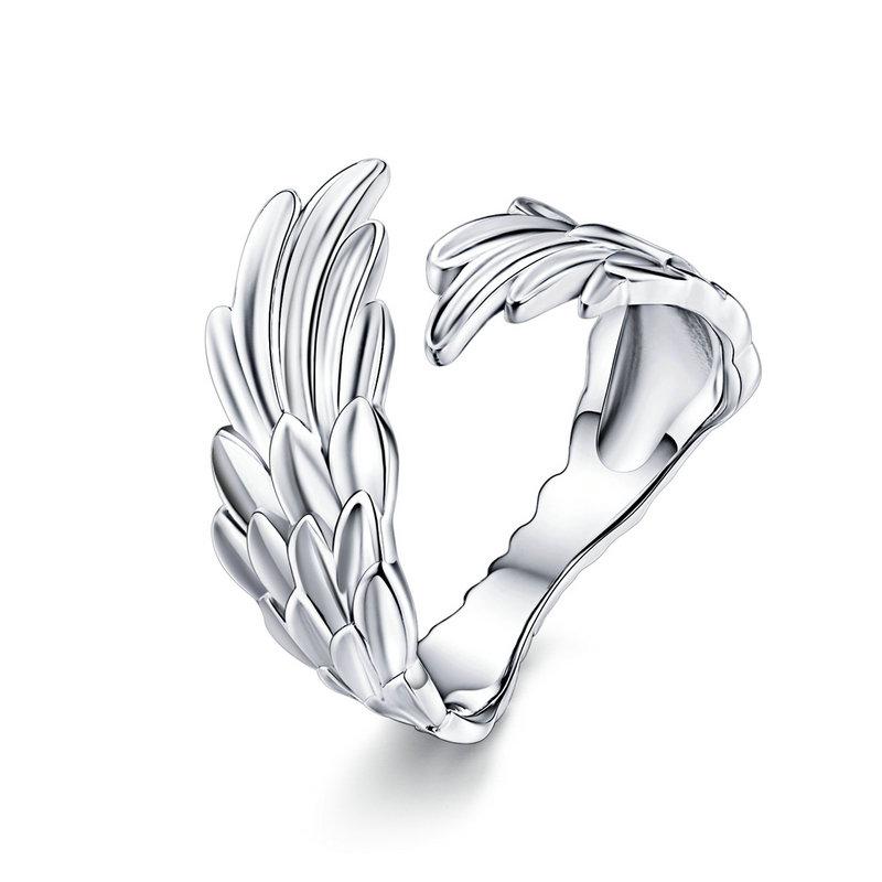 925 Sterling Silver Guardian Angel Wings Adjustable Wrap Ring