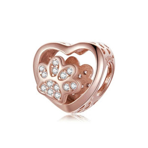 Rose Gold-Color White CZ Dog Paw Bead Charm