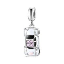 Load image into Gallery viewer, 925 Sterling Silver CZ White Enamel Beetle Dangle Charm