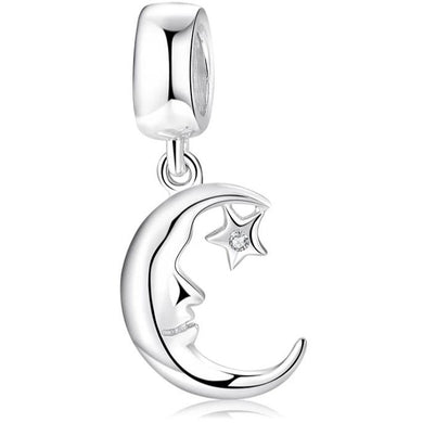925 Sterling Silver Moon and Star Dangle Charm