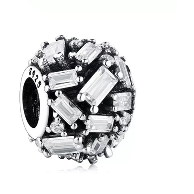 925 Sterling Silver CZ Baguette Ball Bead Charm