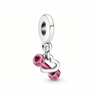 925 Sterling Silver Pink Dumbbell Dangle Charm
