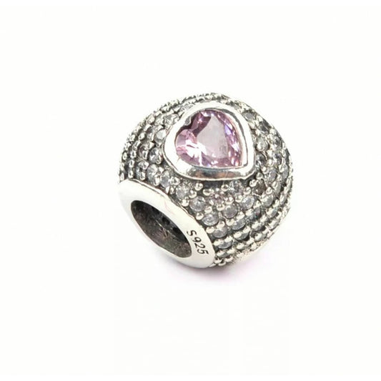 CZ Pink Heart Bead Charm