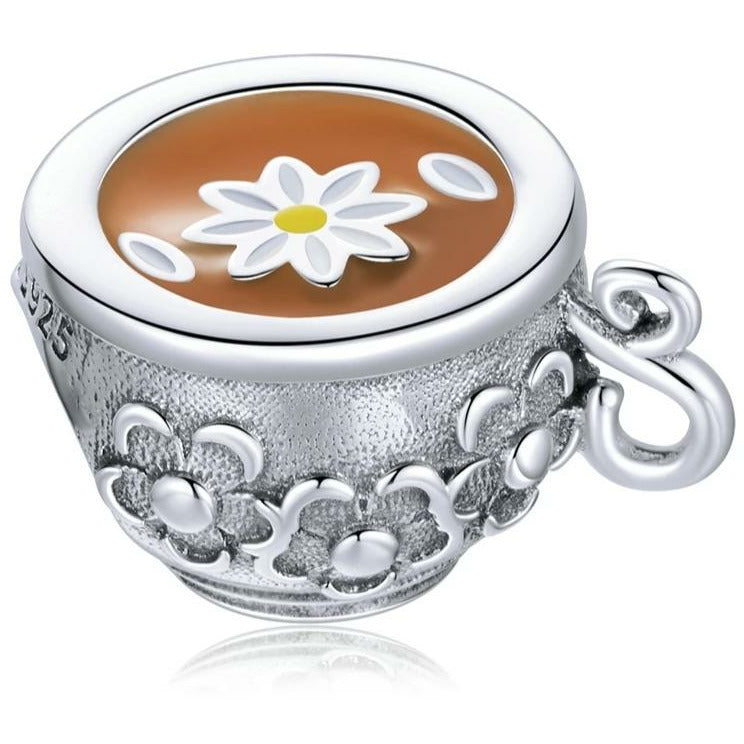925 Sterling Silver Floral Coffee Bead Charm