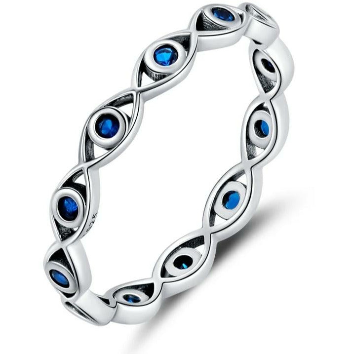 925 Sterling Silver Blue CZ Evil Eye Ring