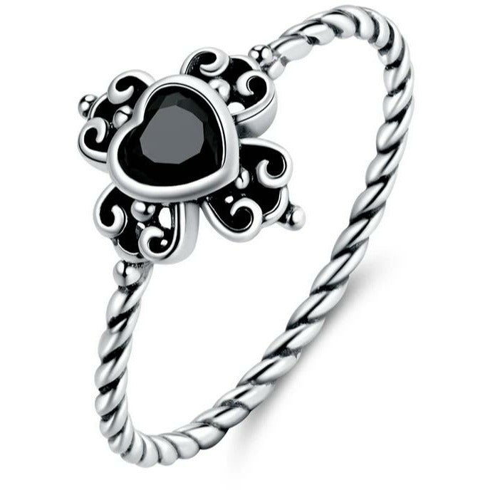 925 Sterling Silver Black Gem Heart Ring
