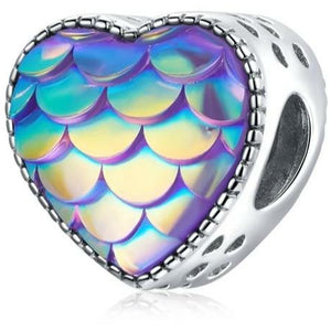 925 Sterling Silver Purple Fish Scale Heart Bead Charm