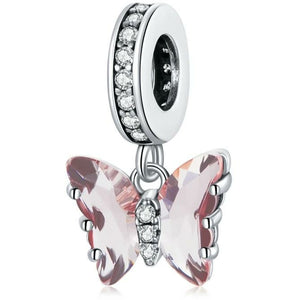 925 Sterling Silver TINY Pink Butterfly Dangle Charm