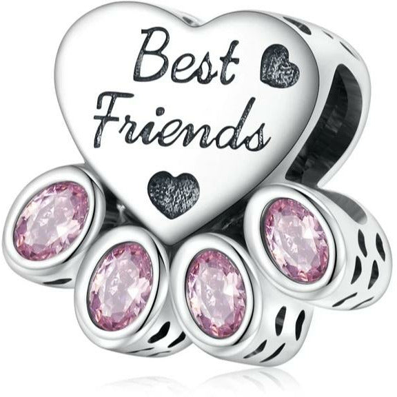 Pink CZ Best Friends Paw Print Bead Charm
