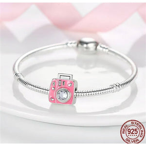 925 Sterling Silver Pink Instax Camera Bead Charm