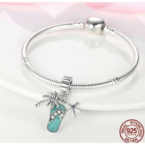 925 Steling Silver Palm Tree, Flip Flop and Starfish Dangle Charm